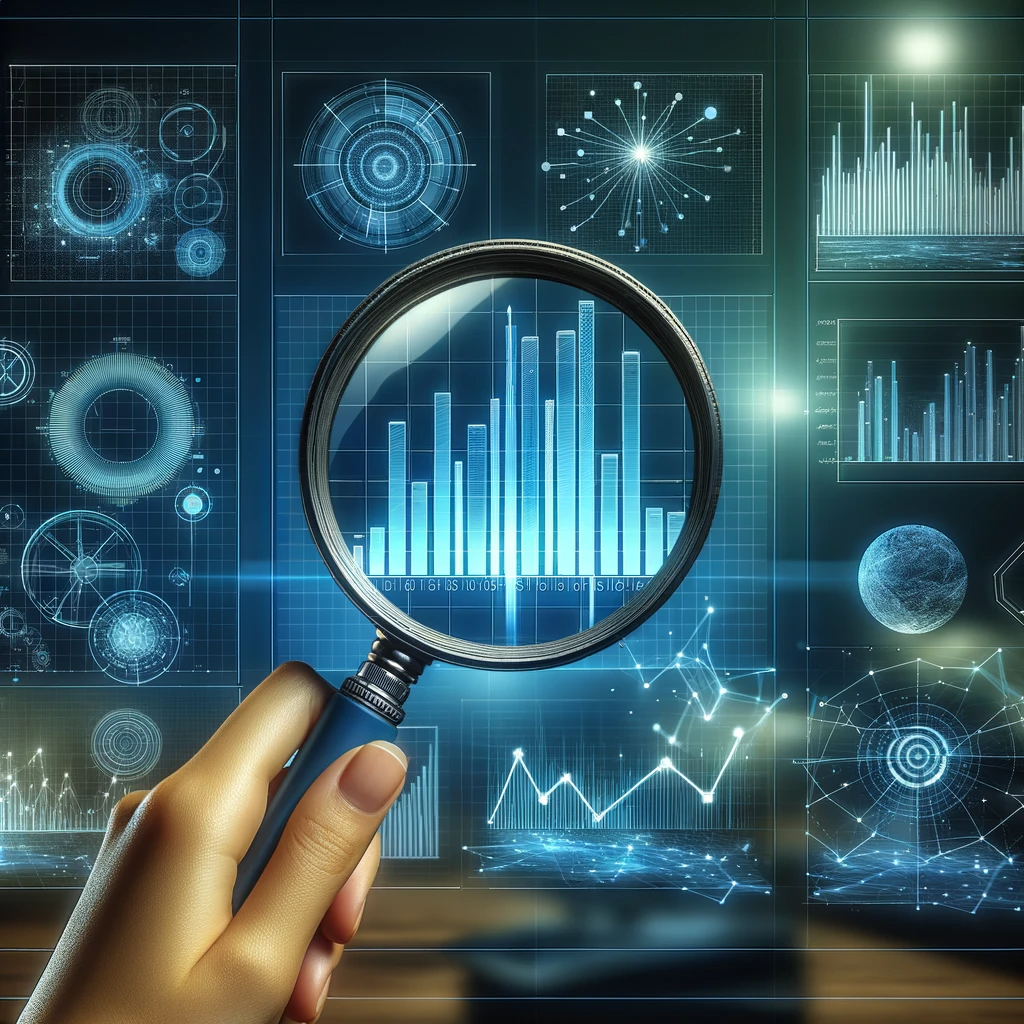 analytics with a magnifying glass focusing on intricate data visualizations